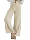 Imuedaen Cordhose Damen High Waist Weites Bein Hosen Freizeithose Lang Casual Locker Hose mit Taschen und Knöpfen (Beige, L)