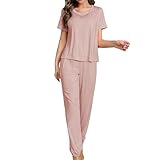 Damen Schlafanzug Lang - Pyjama Set Winter NachtwäSche Zweiteiliger Sleepwear Soft Loungewear Hausanzug Mit Kordelzug Hose Kurz Oberteil + Lang Hose Loose Bequemer Sleepwear Schwarz Loungewear