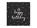 PartyDeco Servietten Happy Birthday 20 Stück 33x33cm 1/4-Falz 3-lagig Papierservietten Geburtstag schwarz