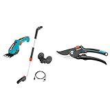 Gardena Set Akku-Grasschere ComfortCut Li: Rasenkantenschere und Teleskopstiel mit Rädern & Gartenschere B/M: Pflanzenschonende Baumschere mit Bypass-Schneide für Äste und Zweige