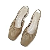 Sandalen für Damen, niedrige Absätze, Slingback-Sandalen, Damen, Frühling, plissiert, Pu-Leder, Slip-On, Flache Sandalen, Pantoletten, Slides