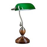 Relaxdays Bankerlampe Holzfuß grün Klassiker Schreibtischlampe – Retro Tischlampe Banker Lampe Messing-Optik & geschwungenen Verzierungen der 30er Jahre – Holz Gals Metall – 26,5 x 43 x 18 cm – E27