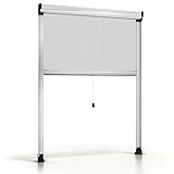 ESTO Insektenschutzrollo für Fenster, in Höhe und Breite zuschneidbar, Aluminiumrahmen, verschiedene Größen und Farben, Insektenschutznetz für Schiebe- und Flügelfenster (Weiß, 120 x 160 cm)