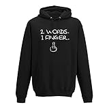 Hoodie 2 Words 1 Finger Mittelfinger Fuck Off You Anti 10 Farben Herren XS - 5XL Stinkefinger Kult schwarzer Humor dagegen, Größe:2XL, Farbe:schwarz - Logo Weiss