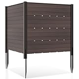 HOMASIS Dekorativer Gartenzaun 2 Stück, Sichtschutz aus HDPE Zaunelemente, 120 x 115 cm Steckzaun mit Schutzkappen Pfosten, Sichtschutzzaun Dekozaun Beetzaun für Garten, Terrasse (Braun)