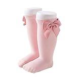 Goodfugui Kniestrümpfe für Kleinkinder, Mädchen, weiche Schleife, Samt, lange Röhrenstrümpfe, warme Socken für Neugeborene und Mädchen, A4-Dusty Pink, 5-7 Years