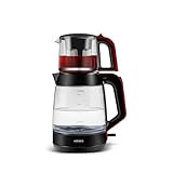 Karaca Türkische Teemaschine, Elektrischer Wasserkocher mit Temperaturkontrolle 2,2 L & Glasteekanne mit Infuser 0,9 L, Multifunktionale Teemaschine 1900 W, Rot