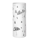 SONGMICS Regenschirmständer aus Metall, runder Schirmständer, mit Wasserauffangschale und Haken, 49 x 19,5 cm (H x Ø), matt-weiß LUC23W