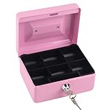 Mini tragbarer Stahl Petty Lockable Cash Money Coin Safe Security Box mit 6 Fächern für Home Office Travel Yellow Pink 15 x 12 x 7,5 cm (Kleines Rosa)