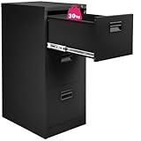 tectake® Aktenschrank mit 3 Schubladen & Hängeregistratur, abschließbar, Metallschrank mit 2 Schlüssel, Teleskopschienen, Mehrzweckschrank mit Vollauszug, Büroschrank f. Hängemappen in DIN 4 - schwarz