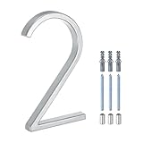 M METERXITY 15,2 cm schwimmende Hausnummer, Metall, moderne Hausnummer 2 mit Nagelset, Außenhausnummer für Außen/Garten/Briefkasten, Hausadressnummer [Silber]