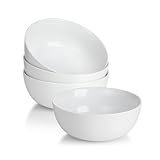 WishDeco Müslischalen 4er Set, Suppenschüssel Porzellan 600ml, Dessertschalen Weiß, Frühstücksschalen Keramik, Bowl Schüssel für Nudeln, Salat, Obst, Reis