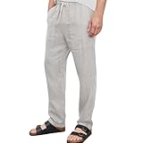 Leinenhose Herren Baggy Lang Freizeithose Hosen Mit Gummizug Kordelzug Sommerhose Stoffhose Ohne Bündchen Hose Männer Leinen Gerades Bein Relaxhose Mit Taschen Strandhose Weite Urlaub Alltag