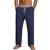 Herren Vintage Ethnische Patchwork-Loungehosen: Elastischer Bund mit Drawstring, Locker, Training-Strandhosen mit Taschen