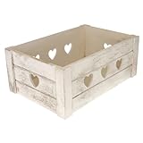 MACOSA AS8053 Deko Holzkiste Weiß Herzen 29 cm Dekokiste Landhaus Kiste Aufbewahrungskiste Obstkiste Holzbox Aufbewahrung Dekoaufbewahrung Geschenkkiste