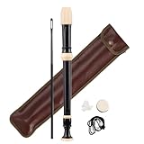 GOEDCH Barock-Stil C-Tasten-Blockflöte aus ABS Harz: Barocke Griffweise 8 Löcher mit Reinigungsstab Lippenbalsam und Leder Aufbewahrungstasche, Blockflöte Sopran für Anfänger (Schwarz)