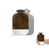 Miniatur Wärmflasche mit Bezug, Wärmflasche Bezug Abnehmbar, Waschbarer Flaschenbezug, Wärmbeutel für Warm und Bequem (Brown, 500ML)