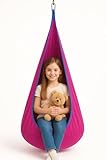 Hängehöhle,Tragbarer Hängesessel Schaukel mit aufblasbarem Kissen,Hängesessel,Sensorischer Schaukelstuhl mit Tasche,Kinder Pod Schaukelsitz, geeignet für Innen- und Außen max. 80 kg (Rosa)