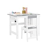 SoBuy Kindertisch mit 1 Stuhl, Kindersitzgruppe mit 1 Papierrollenhalter, Kinder Tisch Stuhl Set, Spieltisch und Maltisch für Kinderzimmer, Maltisch für Kinder, Grau 80x66x50 cm KMB60-HG