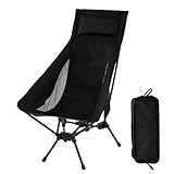 COSTWAY Campingstuhl faltbar, ultraleichter Klappstuhl mit hoher Rückenlehne, Kopfstützen & Seitentasche, klappbarer Angelstuhl, 150 kg Tragfähigkeit, Faltstuhl für Camping, Angeln, Wandern