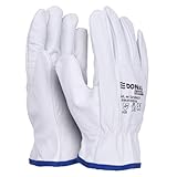 DONAU SAFETY Premium Arbeitshandschuhe Driver aus Ziegenleder / 1 Paar/Größe 9/L/Weiß/Lederhandschuhe mit elastischem Handgelenk/Montagehandschuhe/Handschuhe/Fahrerhandschu Schutzhandschuhe