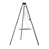 Massives 180 cm Stahl Dreibein 'Benny' + EDELSTAHL Grill Ø 70 cm mit Seil nur 10 mm lichter Stababstand Schwenkgrill für Gulaschkessel Gulaschtopf Schwenker BBQ Geschenk Geburtstag