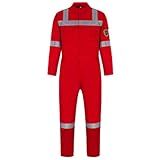 FGAQLUK Flammhemmender Overall, Feuerfester Warnschutzoverall, Antistatischer, Verdickter Overall Aus Reiner Baumwolle, Unisex(Red_XX-Large)