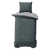 Visaggio Bettwäsche Baumwolle Jersey 135x200 cm Bettbezug Garnitur Set YKK Reißverschluss Anthrazit Hellgrau Uni Wendebettwäsche 4-Jahreszeiten