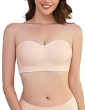 Xnova Damen Trägerloser BH Ohne Bügel, Bandeau Bustier Ohne Träger Push Up Bequem Nahtlose Tube Top, Soft Weicher Tshirt Bralette Starker Halt Rutschfestes Silikon Seamless Bra (Beige-P, L)