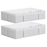 TYEERS Unterbett Aufbewahrungsbox mit Deckel, Strapazierfähiger Stoff, Waschbar, Zusammenklappbar, Boxen Aufbewahrung für Kleidung, Decken, Bettwäsche, Schuhe, 70x42x18 cm, 2er-Pack, Weiß