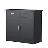 Cozy Castle Sideboard, Küchenschrank, Buffetschrank, Aufbewahrungsschrank mit 2 Schubladen und 2 Türen, Holzkommode, Verstellbare Ablagen, für Küche, Wohnzimmer, Flur und Esszimmer, Schwarz