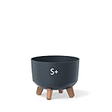 MELTOM Blumentopf Schale mit Füßen Einsatz Blumenschale Kräutertopf Übertopf (Anthrazit, S+ 23,5cm)