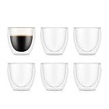 Bodum PAVINA Doppelwandige Gläser 6 Stück – 80ml Espressotassen – Spülmaschinenfestes Thermoglas – Mundgeblasenes Borosilikatglas