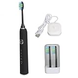 Elektrische Zahnbürste, 5 Modi IPX7 1200mAh Smart Toothbrush 38.000 Vibrationen pro Minute angetriebene Zahnbürsten mit Bürstenkopf und Ladebasis für die Heimreise (Schwarz)