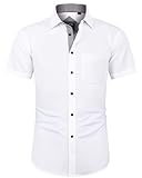 J.VER Hemd Herren Kurzarm Freizeithemd Männer Bügelleichte Oberteile Sommerhemd Business Casual Shirt, Weiß Schwarz, L