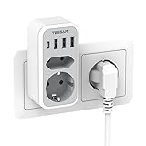 TESSAN Doppelstecker für USB C Steckdose, Mehrfachsteckdose mit 4 USB Netzstecker, Steckdosenadapter 2Fach Stecker, Mehrfachstecker für Steckdose, Steckdosenverteiler 3600W, Netzteil Steckdosen