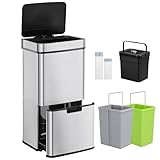 Hzuaneri Sensor Küchen Mülleimer 72 L, Automatischer Abfalleimer mit 3+1 Fächer, Mülltrennsystem, Mülleimerdeckel mit Soft-Close-Funktion, Edelstahl, 30 Müllbeuteln, Silber SW37299E