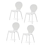 KHG 4er Set Stapelstühle Esszimmerstuhl Stuhl aus Schichtholz Weiß glänzend lackiert - Sitzhöhe 45 cm, Stuhlbeine aus Metall - stapelbar auch für Gastronomie geeignet