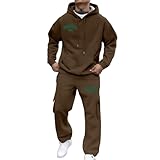 DBMZV Weihnachts 80er Outfit für Männer 90er Tracksuit Kostüm für Halloween 70er Windbreaker Jacke Track Anzug 2 Stück Hip Hop Set Baumwollpullover Hemd Herren Weihnachten(Braun,M)
