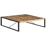 vidaXL Raues Mangoholz Couchtisch Industrie-Stil Beistelltisch Wohnzimmertisch Kaffeetisch Sofatisch Teetisch Tisch Stahl 140x140x40cm