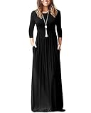 WNEEDU Maxikleid Damen Herbst 3/4 Ärmel Kleid Lang Elegant mit Taschen Curvy Lässige Herbstkleid Winterkleid Schwarz 3XL