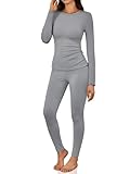 LILLUSORY Lange Damen-Unterhose, Thermo-Unterwäsche, Fleece-gefütterte Leggings, warmes Pyjama-Set, Hemden, Winterkleidung 2025, GRAU, Small