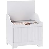 HOMCOM Truhe, Aufbewahrungsbox mit Deckel, Auflagenbox Aufbewahrungstruhe, Spielzeugtruhe, Gerätetruhe, für Wohnzimmer, Schlafzimmer, Weiß, 60 x 38 x 56 cm
