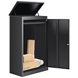 Paketkasten für draußen - 62 X 46 X 110cm Abschließbarer schwarzer Metall-Paketkasten, Anti-Diebstahl, IPX3 wasserdicht, wetterfester Briefkasten für Veranda, Zaun, Bordsteinkante