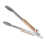 BURNHARD Lange Edelstahl Grillzange (45 cm) Akazien-Holzgriff, Grill-Zubehör, Aufhänge-Ösen