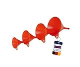 hünersdorff Trichter-Set 4-teilig, Rot | Robuste Einfülltrichter aus bruchsicherem HD-PE mit Entlüftungsrippen & Aufhängeöse – Chemikalienbeständig für Küche, Bad & DIY