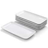 WishDeco Rechteckige Teller 6er Set, Servierplatte Klein 23x12 cm, Dessertteller Rechteckig Länglich, Servierteller Porzellan Weiß für Antipasti, Dessert, Kuchen, Sushi, Salat