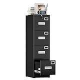 FlairVibe A4 Aktenschrank, Metall Vertikal Hängeregisterschränke A4,Büroschrank für Homeoffice, Druckerständer, mit 4 abschließbaren Schubladen für Hängemappen（Schwarz）