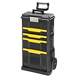 Stanley Rollende Werkstatt aus Metall-Kunststoff 1-79-206 – Werkzeugwagen leer mit 3 modularen Einheiten – Vielseitige Werkzeugbox für Kleinteile und große Werkzeuge