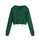 Modisches und lässiges Damen-Sweatshirt mit Tasche, kurzärmlig, Vintage-Pullover, Pullover, grün, XL
